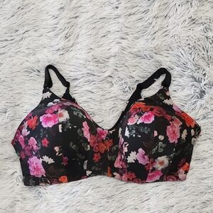 torrid Black Floral Full-Coverage Bra with Pink & Red Blooms